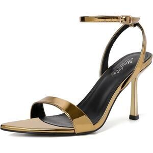 Mostrin Womens Size 7 Shiny Gold 4" Heel Open Toe Ankle Strap Sandal Shoes